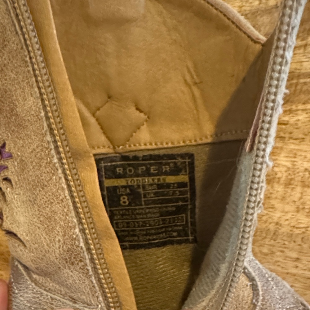 Roper Lola Kids Square Toe Cowboy Boots - Tan and Purple Metallic - Picture 4 of 5